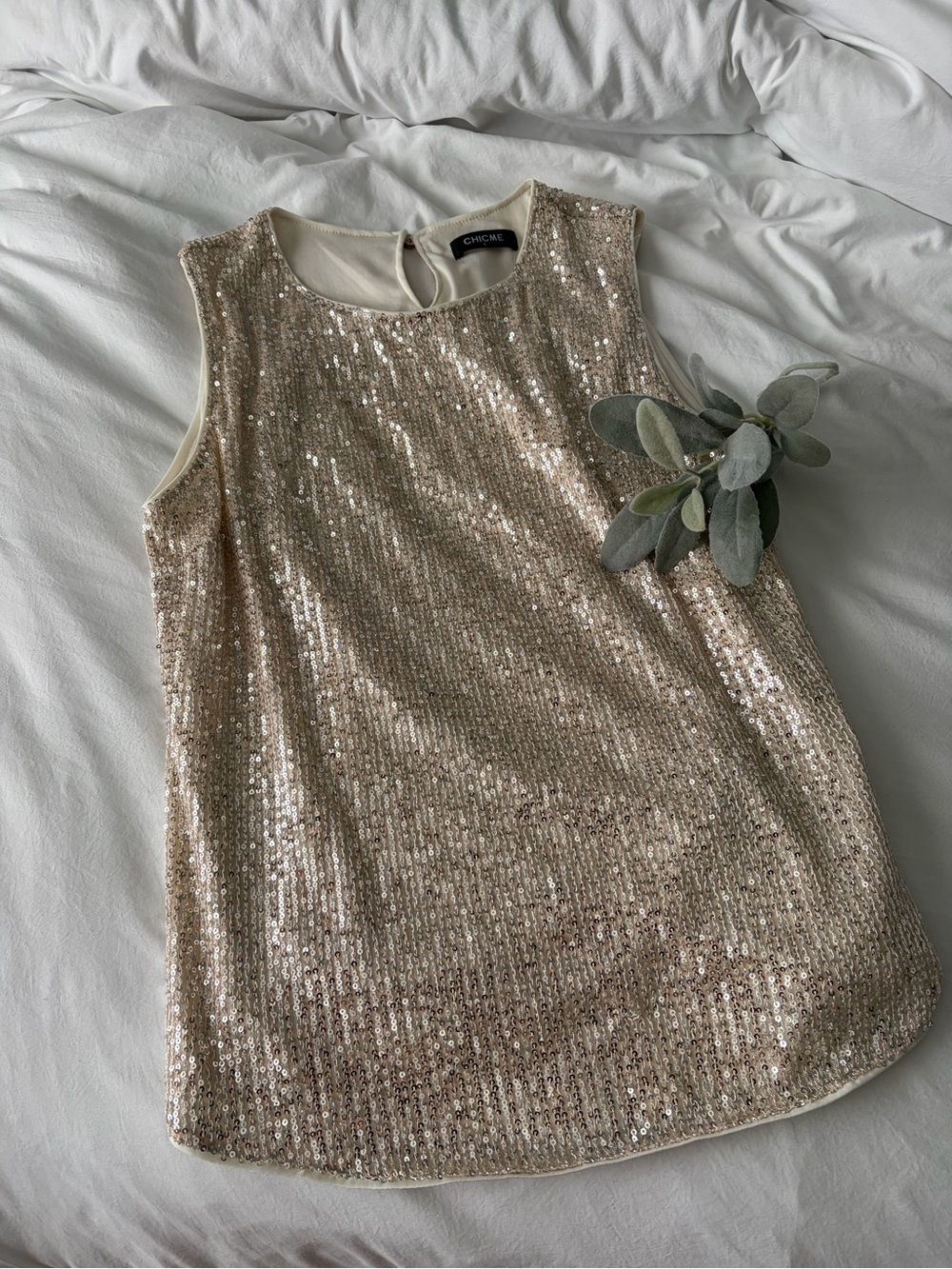 chic Gold Sequin Sleeveless Camisole Top